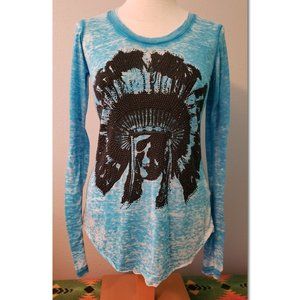 Rock & Roll Cowgirl Turquoise Burnout LS shirt